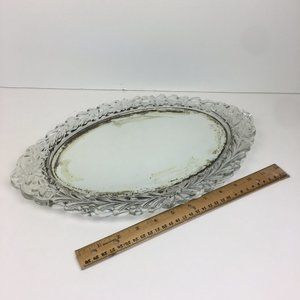 Vtg Oval Mirror Tray Tabletop Pressed Glass Vanity Bedroom Decor‎ Tarnished READ